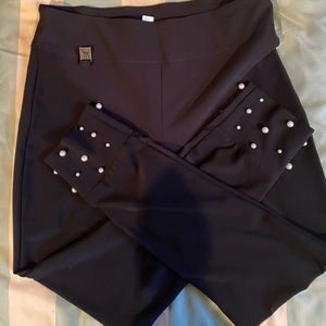 Joseph Ribkoff black leggings with embellished hems. Worn once. Size 12